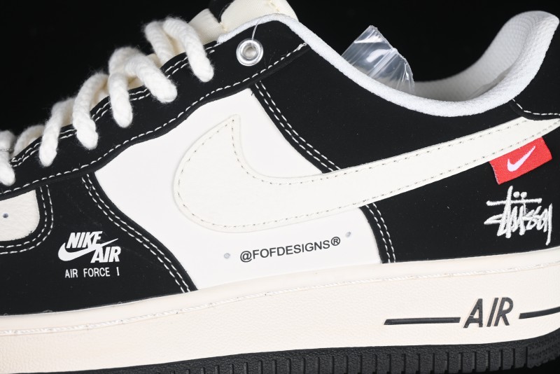 Nike Air Force 1 '07 Low Stussy Collaboration - Beige Black with Red Tab Low-Top Casual Sneakers - SJ6698-014
