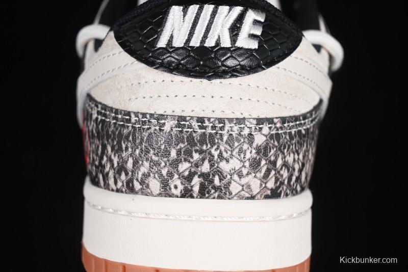 Nike SB Dunk Low Year of the Snake Series Snake Scale White Swoosh Customized Low-Top Casual Skate Shoes - YX5066-275