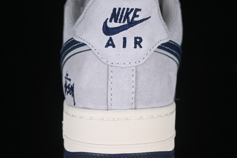 Nike Air Force 1 '07 Low Stussy Collaboration Grey Blue Swoosh Casual Sneakers - XZ3318-088