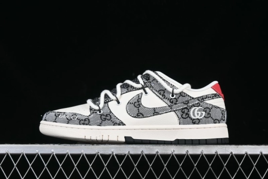 Nike SB Dunk Low Gucci Collaboration Grey Jacquard Swoosh Anniversary High-End Custom Low-Top Casual Skate Shoes - YX5066-215