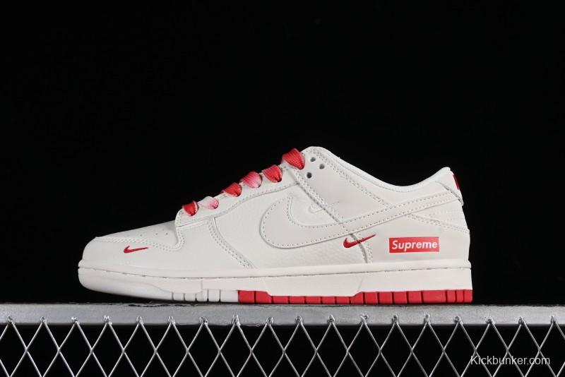 Supreme x Nike SB Dunk Low Anniversary Custom White Red Colorway Low-Top Casual Skate Shoes - BB8657-107