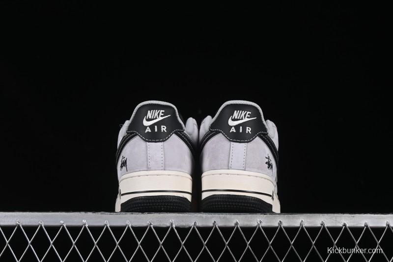 Nike Air Force 1 '07 Low Stussy Collaboration Silver Trim Black Swoosh Low-Top Casual Sneakers - XZ6188-912
