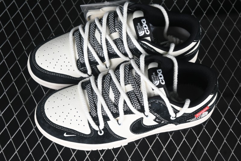 Nike SB Dunk Low The North Face x Supreme Anniversary Edition Customized Lace-Up Black White Black Swoosh Casual Skate Shoes - YX5066-227