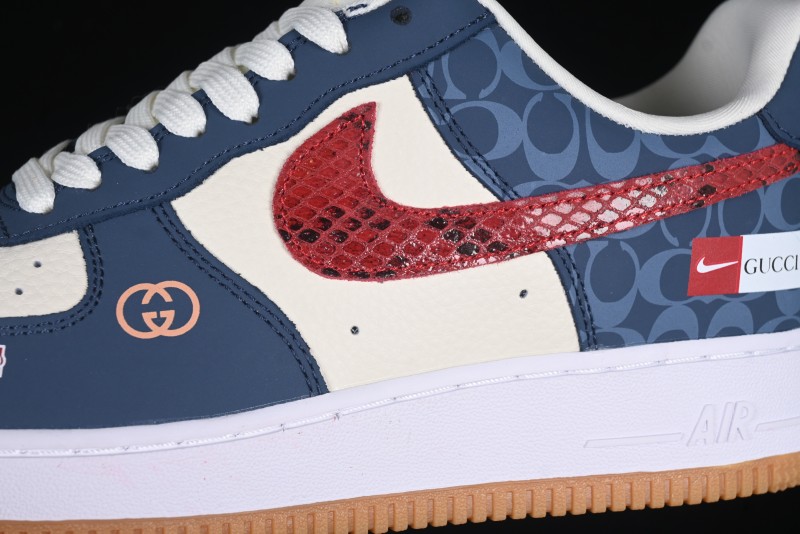 Nike Air Force 1 '07 Low Gucci Collaboration Snake Pattern Red Swoosh Casual Sneakers - DF0188-039
