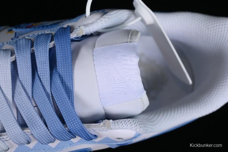 Nike Air Force 1 '07 Low Witch Collaboration Custom Leather Sneakers with Skull Design and Gradient White-Blue - CW2288-111