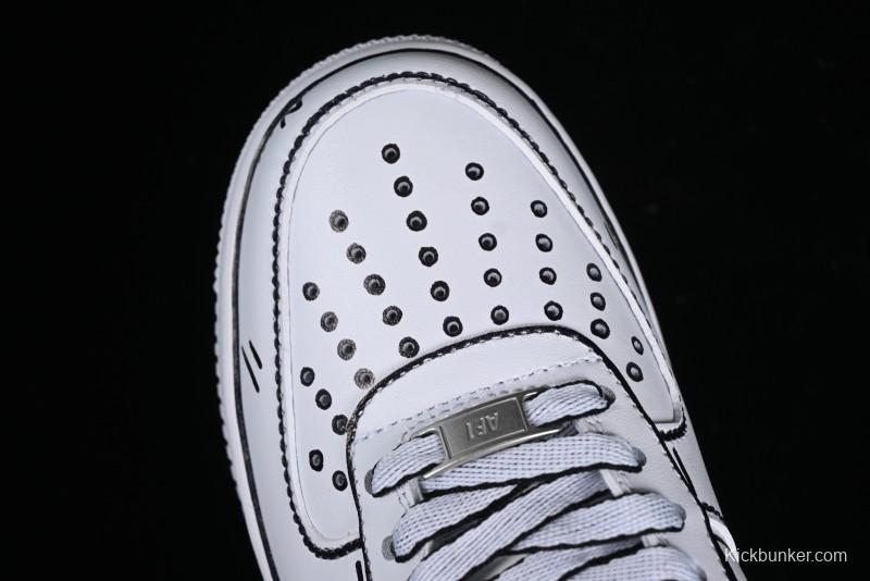 Nike Air Force 1 '07 Low Casual Sneakers with Black and White Hand-Drawn Manga Design - CW2288-811