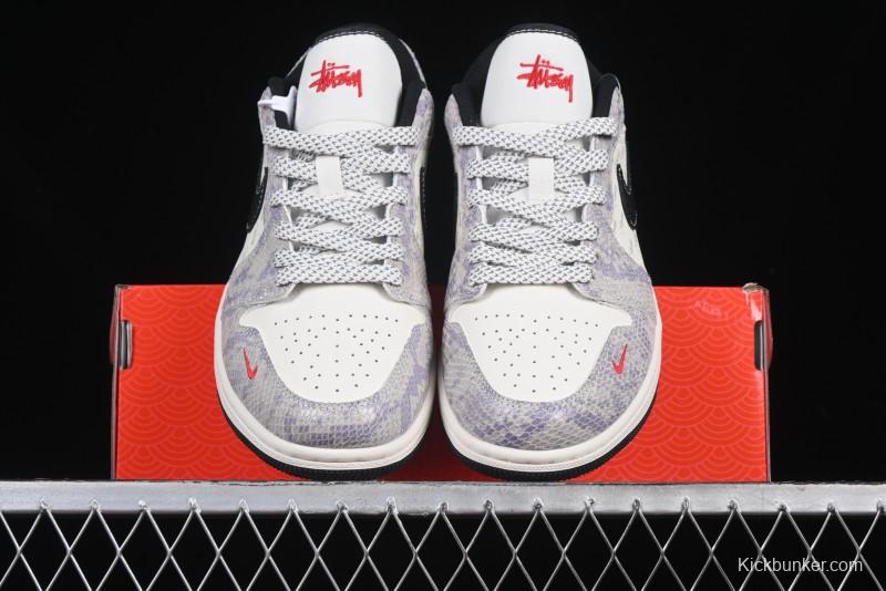 Nike Air Jordan 1 Low AJ1 Stussy Snake Year Limited Edition Purple Snake Grain High-End Custom Retro Basketball Shoes - FC1688-201