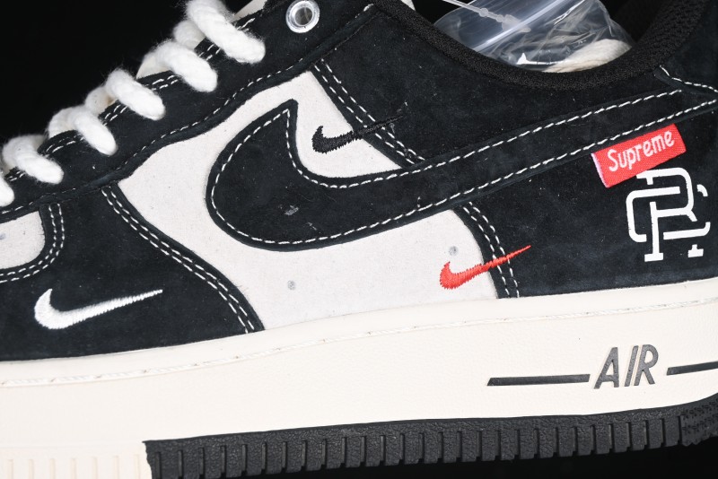 Nike Air Force 1 '07 Low Supreme Champion Collaboration Beige Black Mini Swoosh Casual Sneakers - SJ6698-019