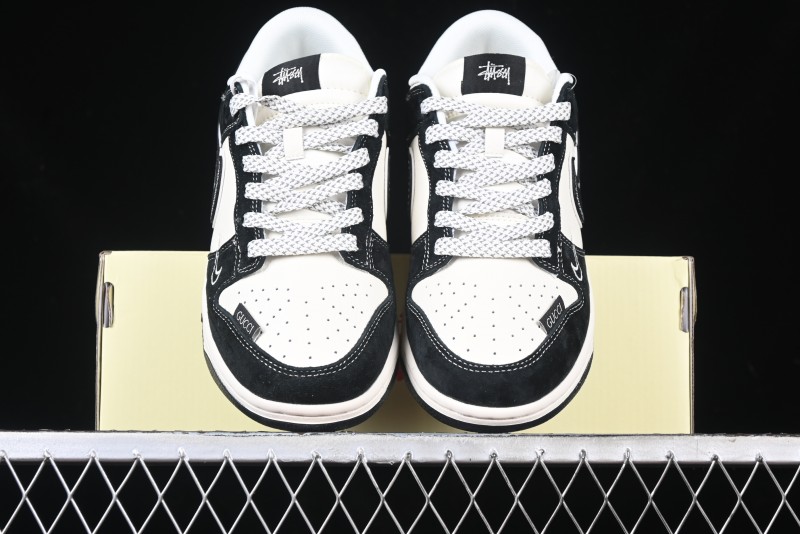 Nike SB Dunk Low Stussy x Gucci Triple Collaboration - Irregular Black Swoosh Anniversary Custom Low-Top Casual Sneakers - FC1688-196