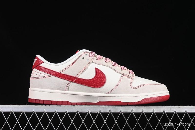 Nike SB Dunk Low Supreme Collaboration Year of the Snake Limited Edition Snake Pattern Red Swoosh Anniversary High-End Custom Low-Top Casual Skate Shoes - HH7518-029