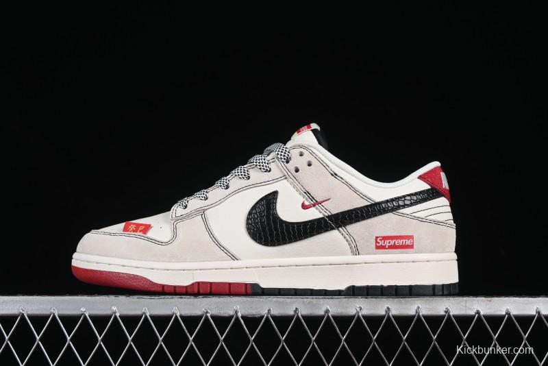 Nike SB Dunk Low Supreme Collaboration Year of the Snake Limited Edition Dual-Tone Snake Pattern Black Swoosh Anniversary High-End Custom Low-Top Casual Skate Shoes - HH7518-030