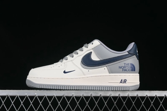 Nike Air Force 1 '07 Low The North Face Collaboration Grey Blue Double Swoosh Casual Sneakers - XS1958-520