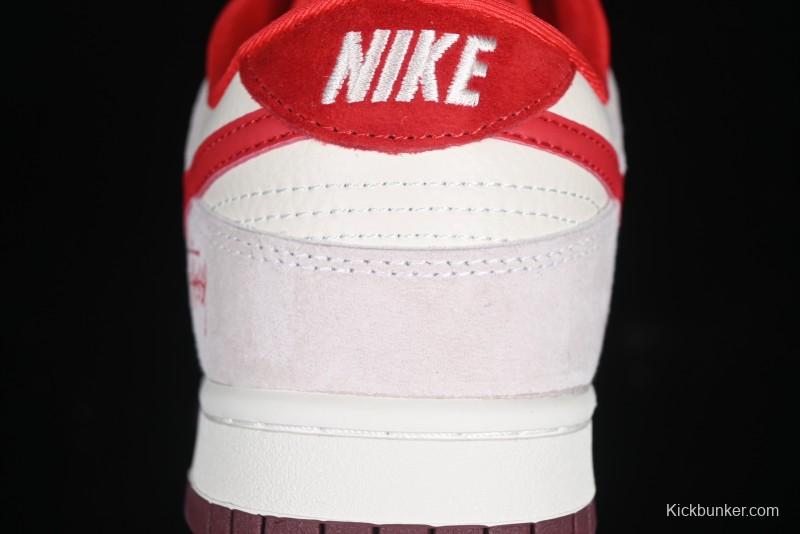 Nike SB Dunk Low Stussy Anniversary Edition Custom Sneakers with Red Swoosh - KK1333-021