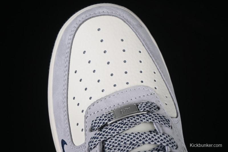 Nike Air Force 1 '07 Low Stussy Collaboration Grey Blue Swoosh Casual Sneakers - XZ3318-088