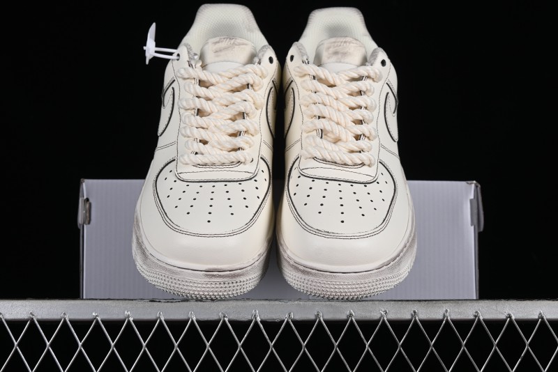 Nike Air Force 1 '07 Low Casual Sneakers with Hemp Rope Laces and Distressed Design - 315122-333