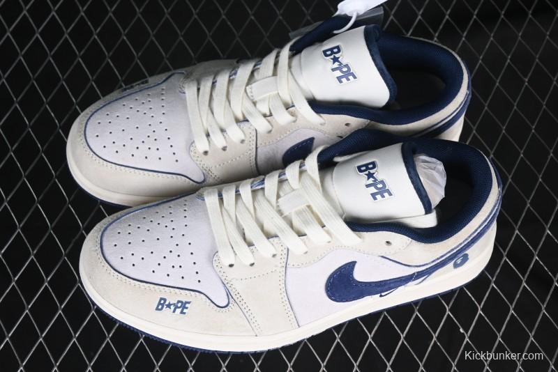 Nike Air Jordan 1 Low AJ1 Bape Collaboration Ice Blue High-End Custom Retro Basketball Shoes - DM9188-007