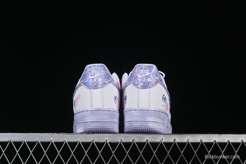 Nike Air Force 1 '07 Low Double Hearts Casual Sneakers with Hand-Drawn Anime Doodle and Pink Blue Hearts - CZ0377-002