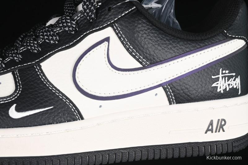 Nike Air Force 1 '07 Low Stussy Collaboration Black & White Swoosh Casual Sneakers - XZ6188-081