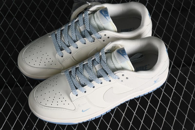 Nike SB Dunk Low LV Collaboration - Double Swoosh Beige Blue Anniversary High-End Custom Low-Top Casual Skate Shoes - XX2025-308