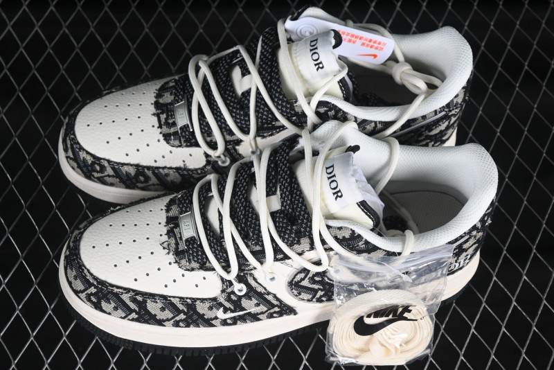 Nike Air Force 1 '07 Low Dior Collaboration Black Pattern Drawstring Casual Sneakers - SJ1198-106