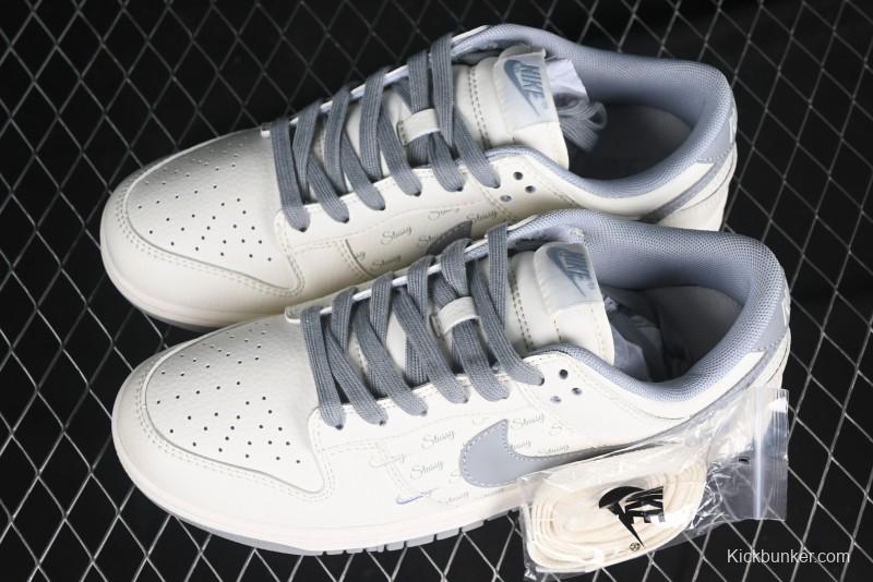 Nike SB Dunk Low Stussy Collaboration Light Grey Brushed Swoosh Anniversary Custom Low-Top Casual Sneakers - XX2025-608