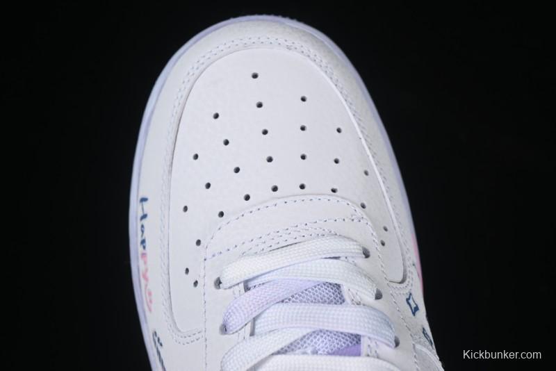 Nike Air Force 1 '07 Low Double Hearts Casual Sneakers with Hand-Drawn Anime Doodle and Pink Blue Hearts - CZ0377-002