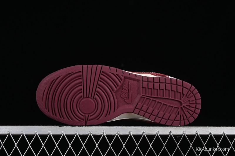 Nike SB Dunk Low Stussy Collaboration - Burgundy Starry Sky Anniversary High-End Custom Low-Top Casual Skate Shoes - BB9898-001