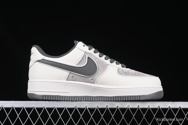 Nike Air Force 1 '07 Low Supreme Collaboration Custom Casual Sneakers with Grey Swoosh - DM6688-056
