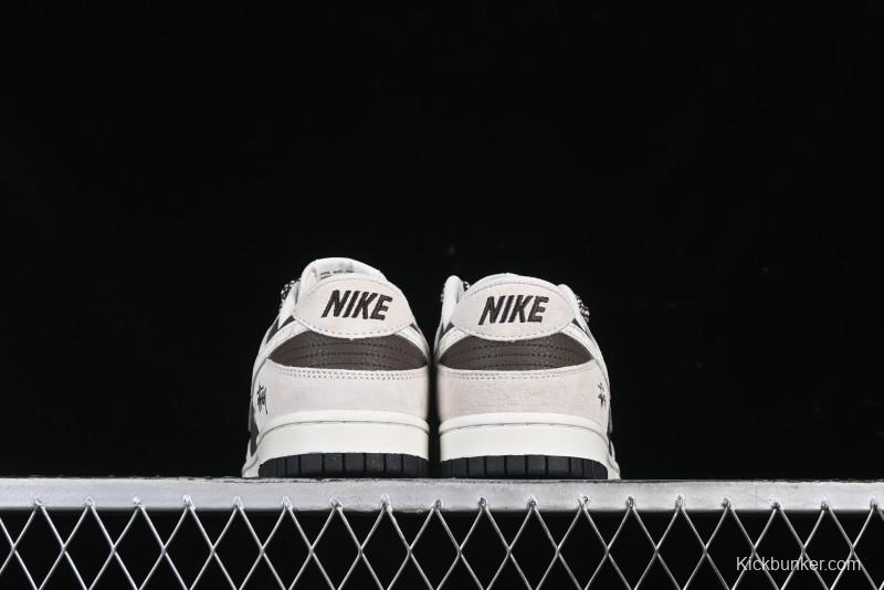 Nike SB Dunk Low Stussy Collaboration Brown Leather Swoosh Anniversary Custom Low-Top Casual Sneakers - DJ2024-062