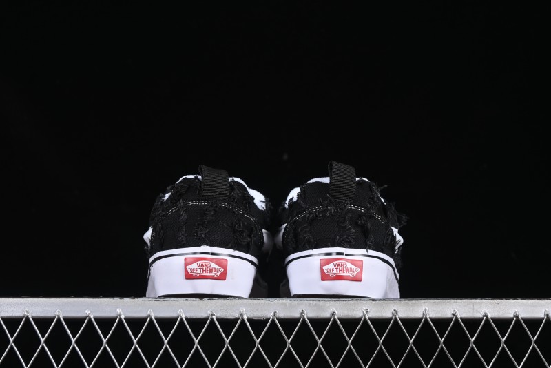 Vans Old Skool Distressed Black Canvas Sneakers with Orange Accents