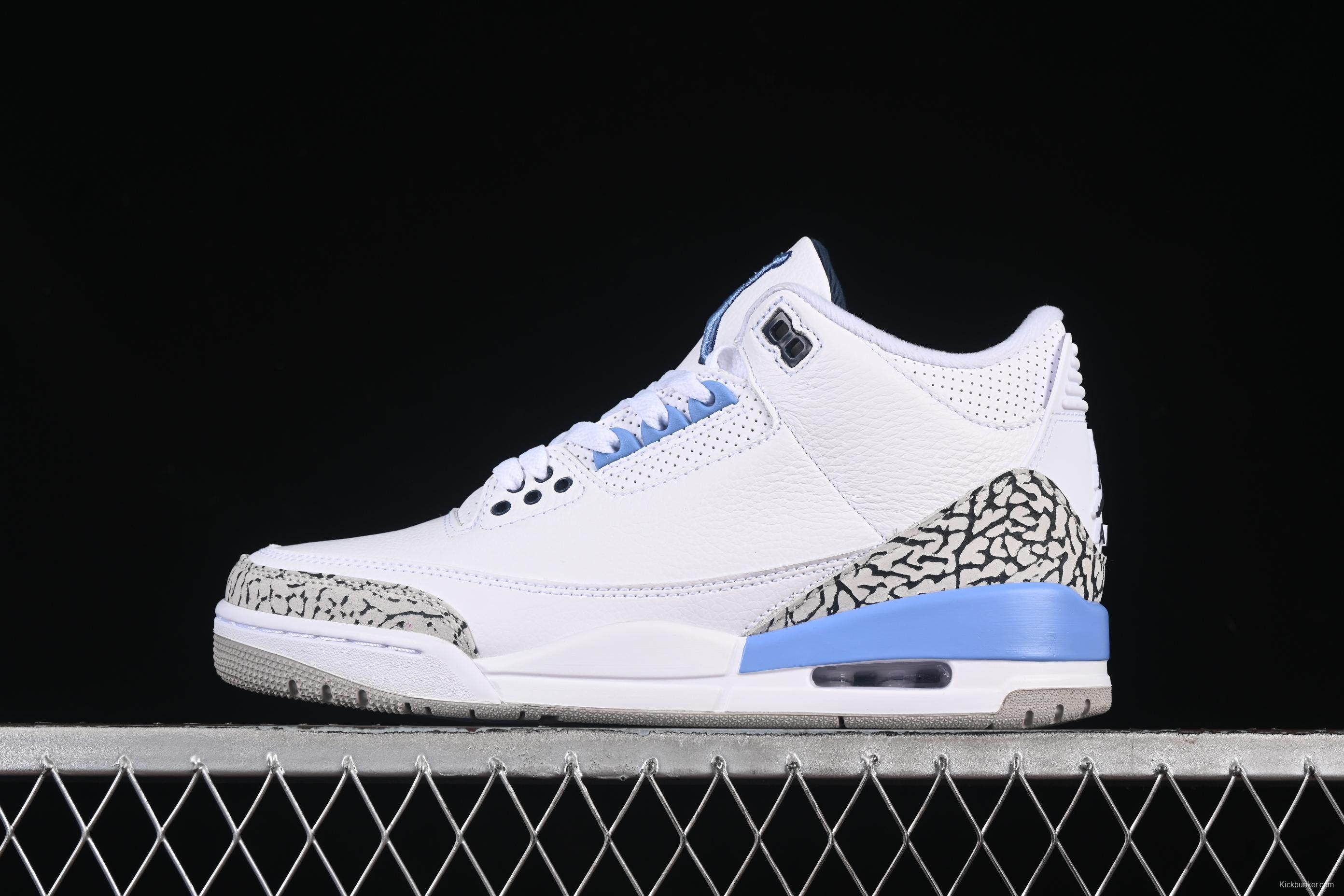 Nike Air Jordan 3 Retro UNC White Blue Cracked Leather Basketball Shoes - CT8532-104
