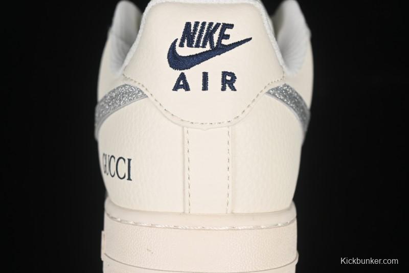 Nike Air Force 1 '07 Low Gucci Collaboration Silver Swoosh Casual Sneakers - XS1958-546
