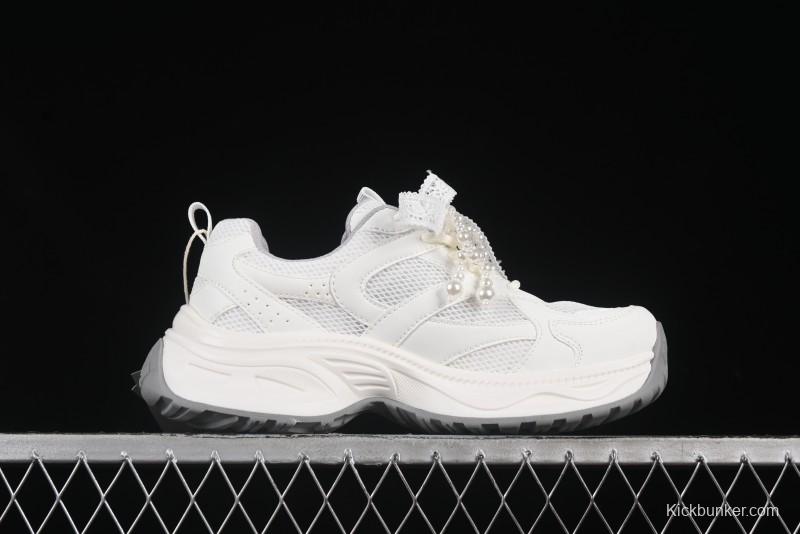 GG-CC Lace Pearl Chain Casual Platform Dad Shoes - 250310 White