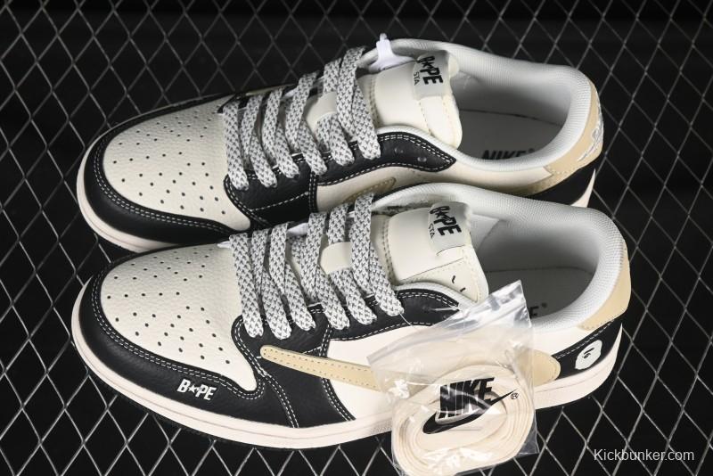 Nike Travis Scott x Fragment Design x Air Jordan 1 Low OG SP AJ1 Bape Collaboration White Black Toe Low Top Casual Sneakers - JJ2508-552