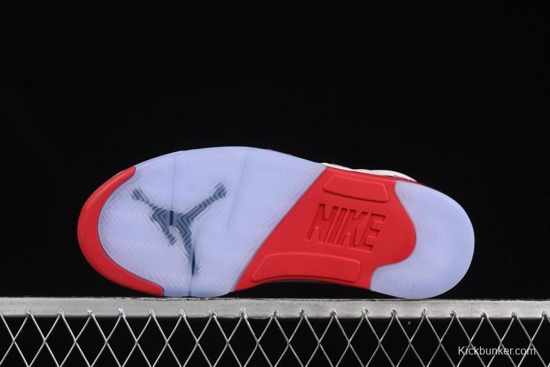 Nike Air Jordan 5 Retro Basketball Shoes Fire Red Black Tongue - HQ7978-101