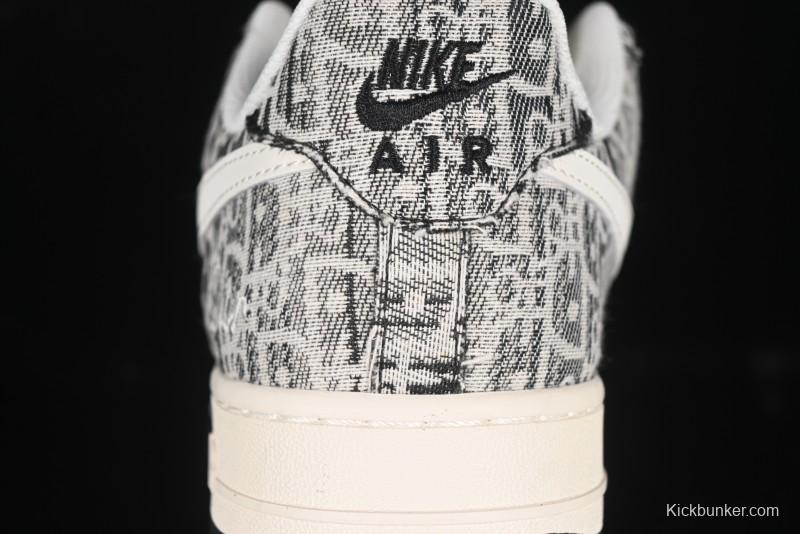 Nike Air Force 1 '07 Low Dior Collaboration Pattern Black White Swoosh Casual Sneakers - XS1958-581