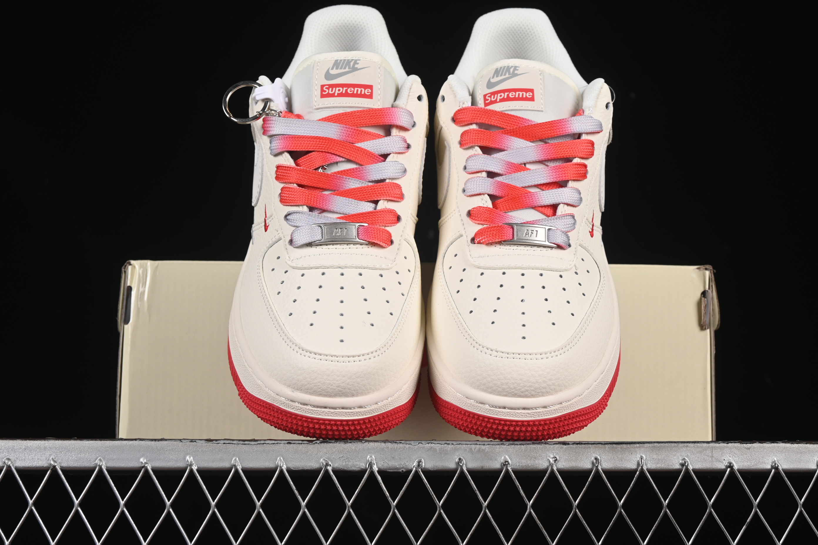 Nike Air Force 1 '07 Low Supreme Collaboration Two-Tone Red Grey Casual Sneakers - XX3168-157