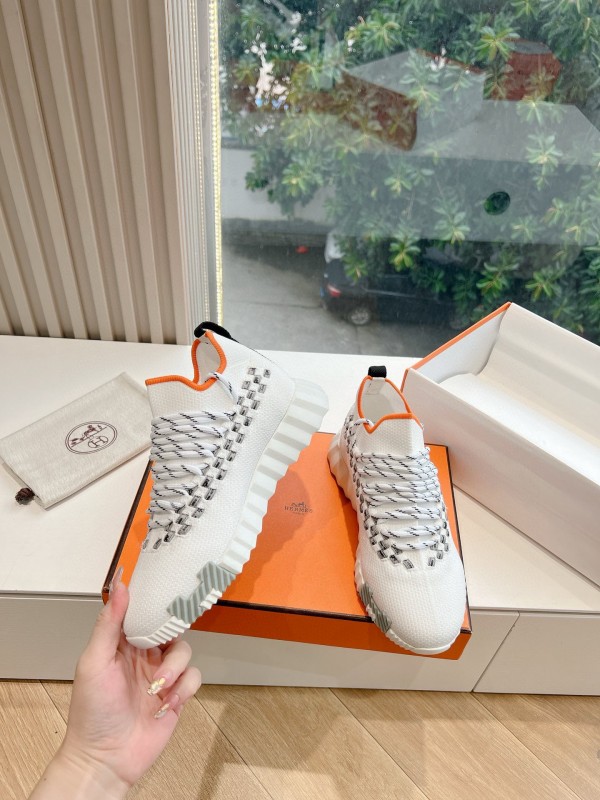 2024 Unisex Hermès White Black Orange Knit Sneakers