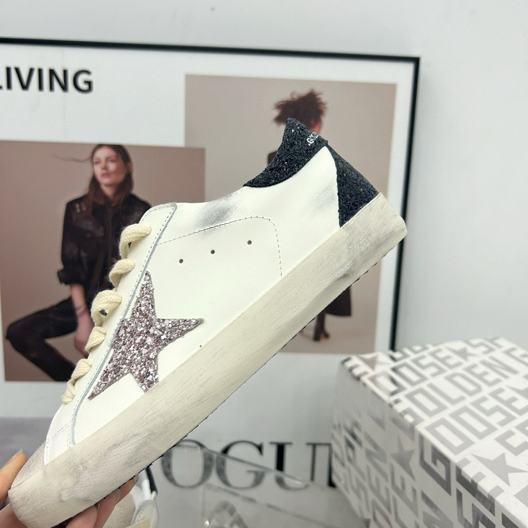 2025 Women GGDB White Black Glitter Leather Sneaker