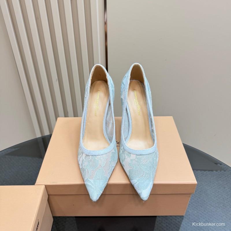 2025 Women Gianvito Rossi Light Blue Lace High Heel KFY00280