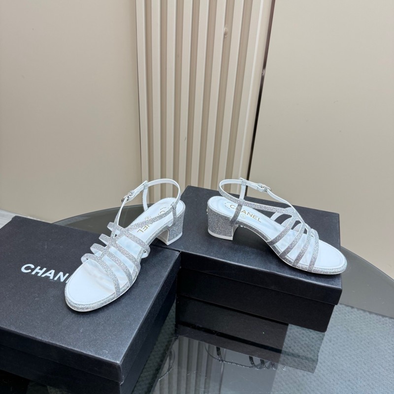 2025 Women Chanel Silver Leather Sandals