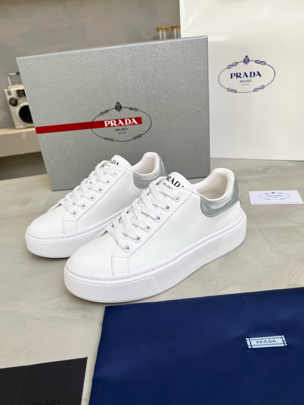 2024 Unisex Prada White Silver Leather Sneakers MJ00310