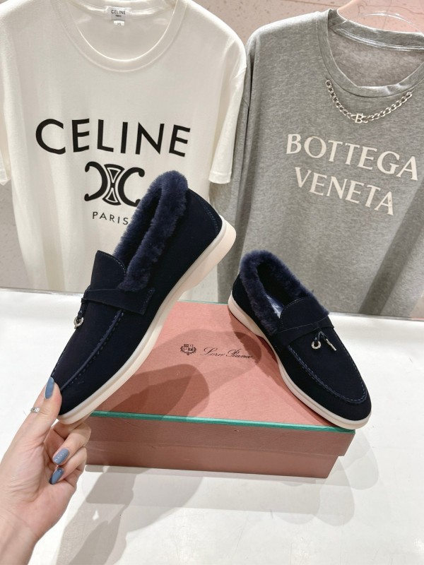 2024 Women LP Navy Suede Fur Loafers