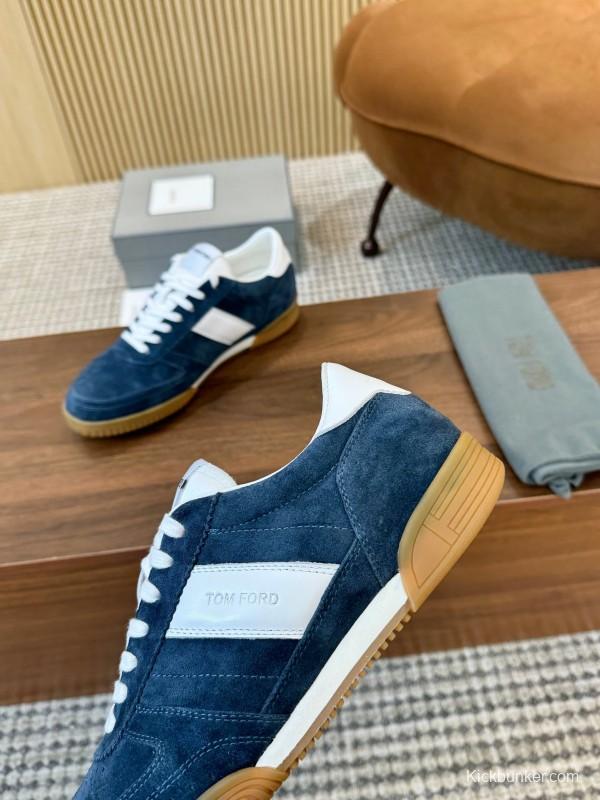 2025 Men TOM FORD Blue White Suede Sneakers LY00360