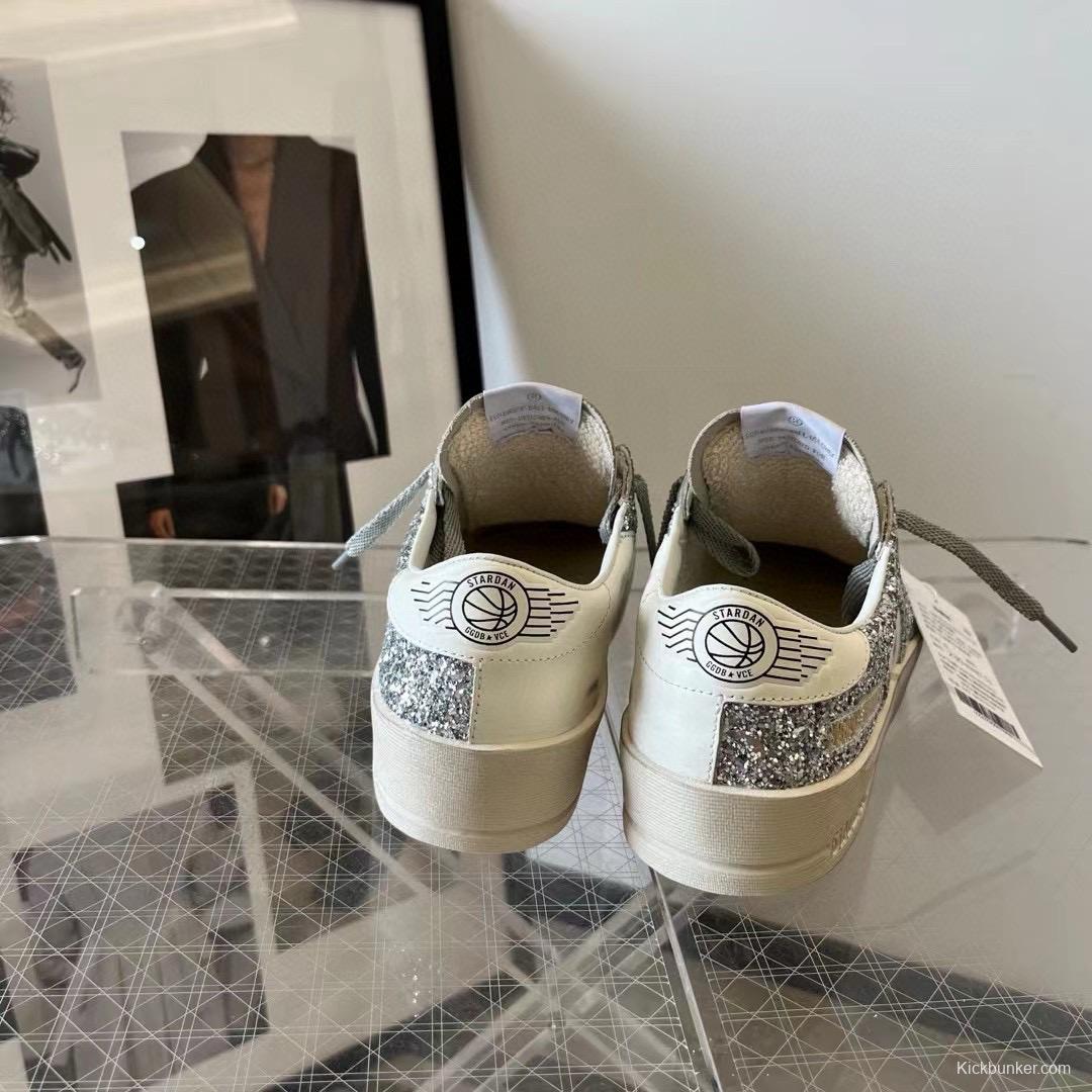2024 Unisex GGDB White Silver Leather Glitter Low-Top Sneakers MJ00260