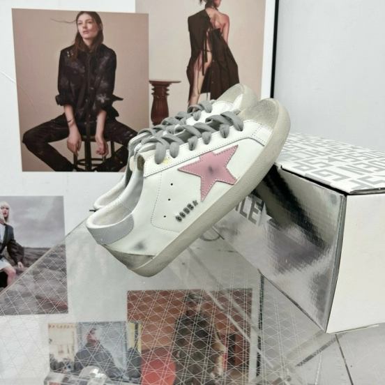 2025 Women GGDB White Pink Leather Sneakers