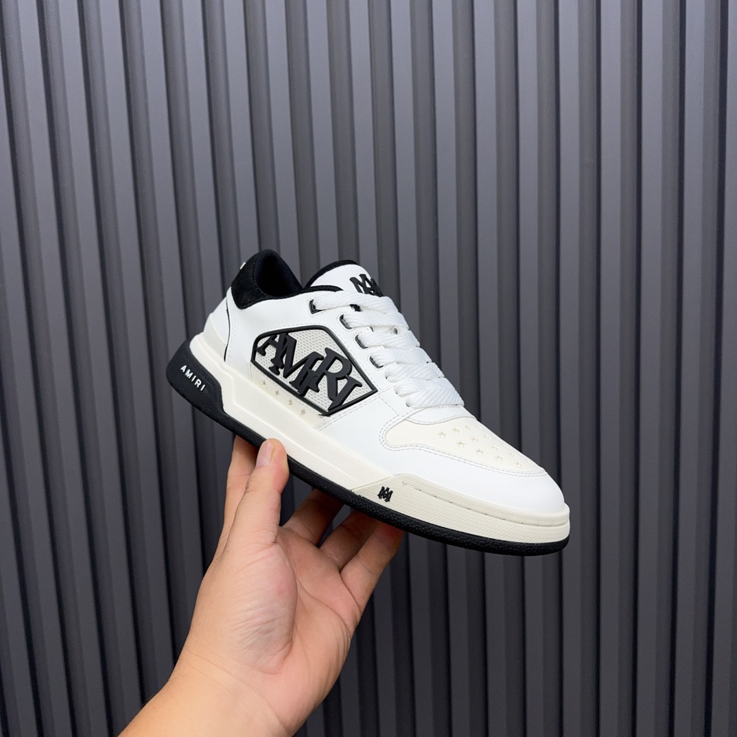 2025 Unisex Amiri White Black Leather Sneakers MJ00360