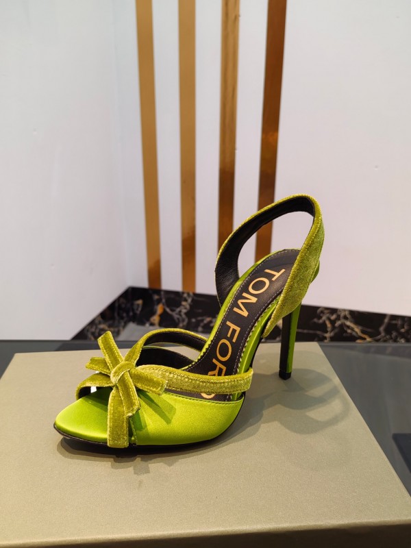 2025 Women TOM FORD Green Velvet Open Toe Slingback Heels KFY00300