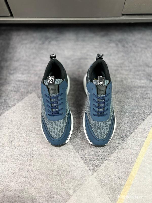 2024 Unisex Dior Blue Grey Leather Fabric Casual Shoes MJ00270
