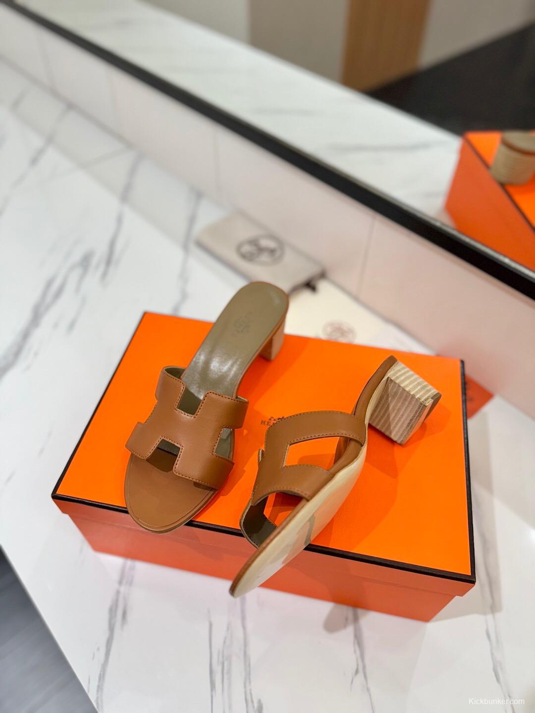 2025 Women Hermès Brown Leather Sandals